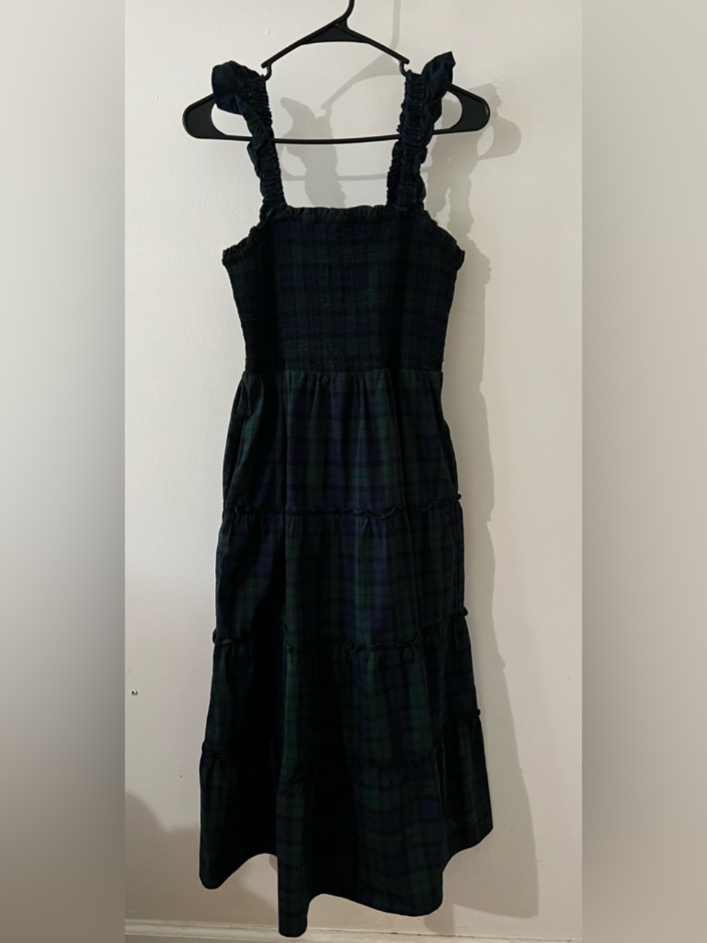 Cotton Nap Dress Green Plaid Midi